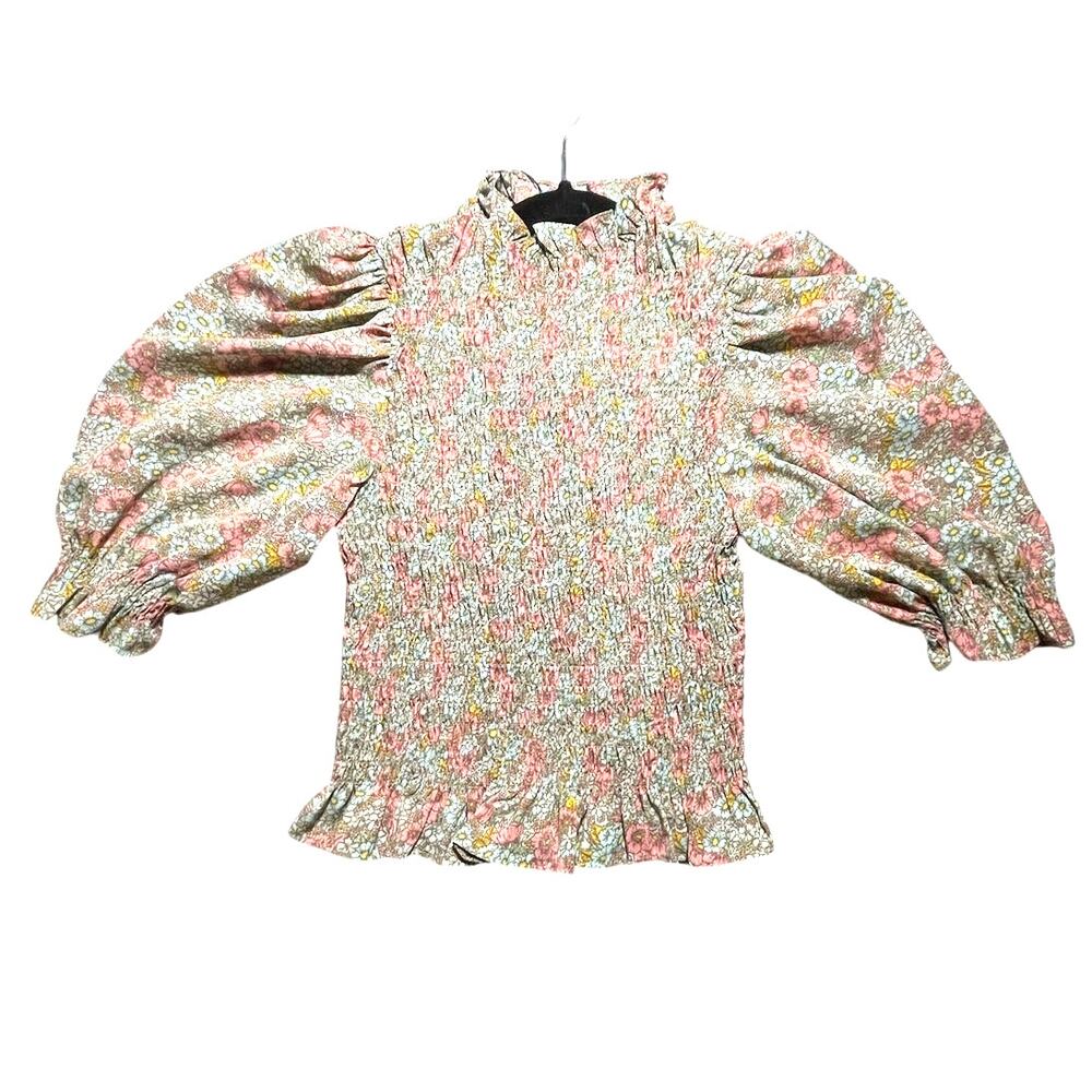 Nasty Gal Women’s Shirred Floral Top-6-Multicolor Lightweight Ruffle Blouse-NWT